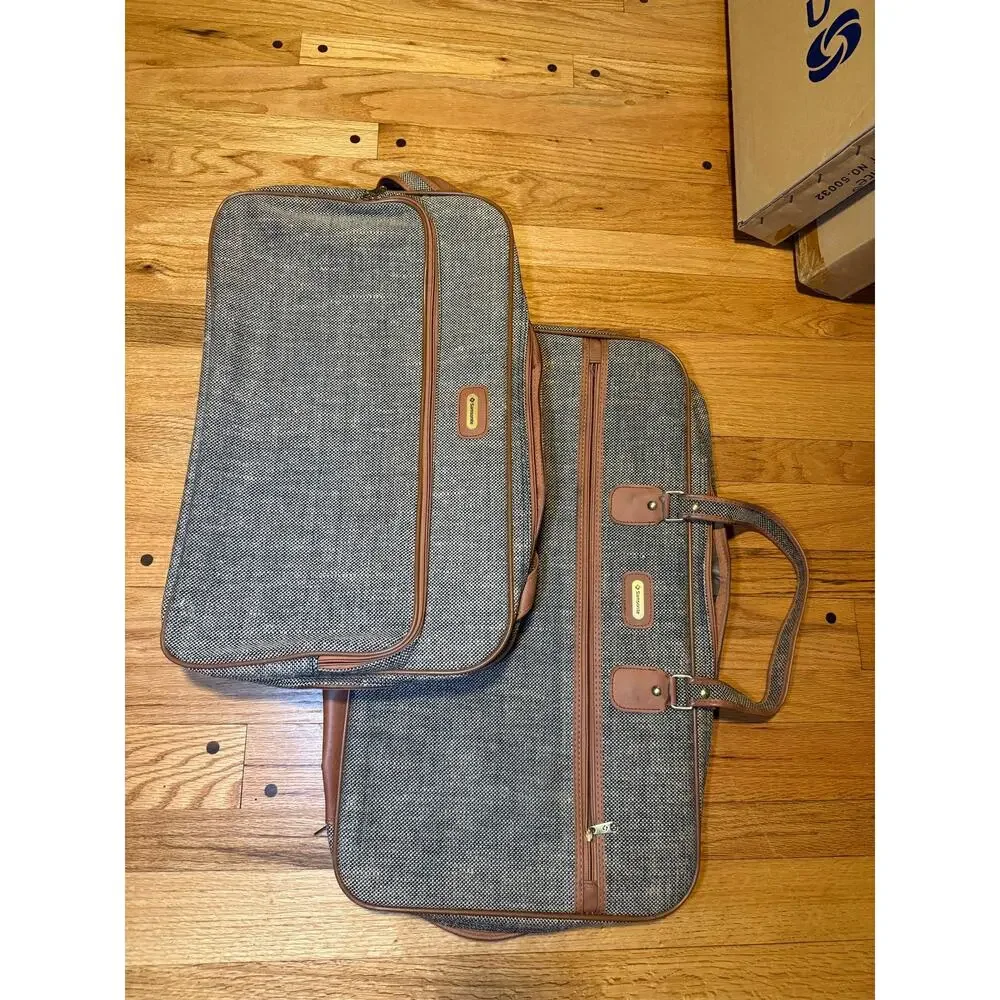 Vtg Samsonite Tweed Suitcase Special Collection Luggage Travel Case 14” in